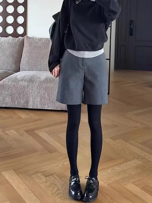 Spodnie z wysokim stanem, luźne, w kształcie litery A, do kolan, z szerokimi nogawkami, odzież wierzchnia, jesień-zima, nowa, styl koreański, wełniane, damskie...