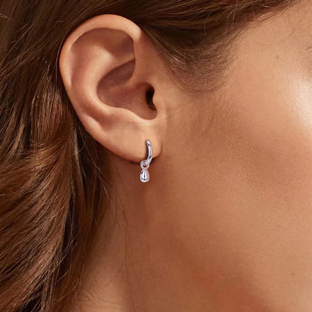 MIYEJI Real S925 Sterling Silver Water Drop Bead Pendant Hoop Earrings For Women Party Classic Fine Jewelry Geometry Accessible 3