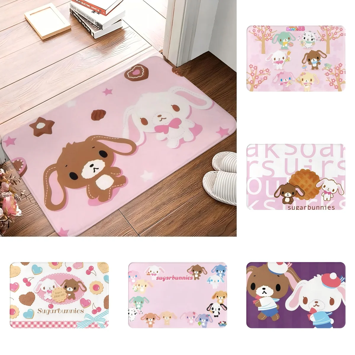 MINISO Sugarbunnies Doormat Non-Slip Indoor & Outdoor 100% Polyester Carpet for Living Room Home Decor Soft Mat Decoration Rug