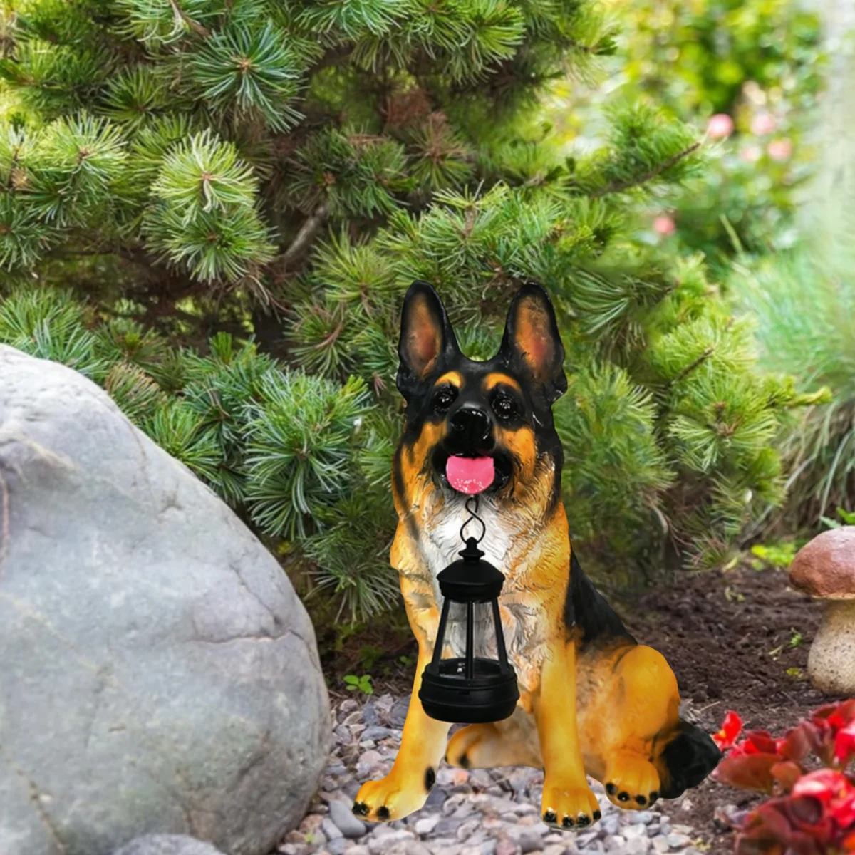 Outdoor Garden Solar Statue Light, Garden Solar Powered Shepherd Dog Labrador Retriever Statue Light, Resin Solar Powered Statue Decoration of German Shepherd Dog Labrador Retriever with Lantern, for Yard Patio Lawn Balcony Home Ornament