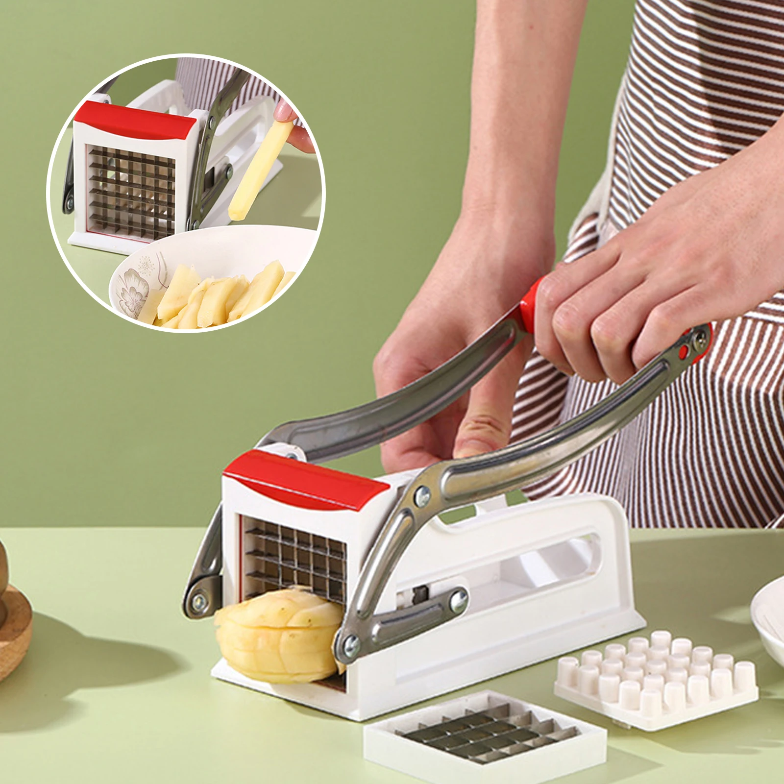 Francês fritar cortador veggie dicer aço inoxidável cortador de batata slicer inclui 2 lâmina tamanho cortador