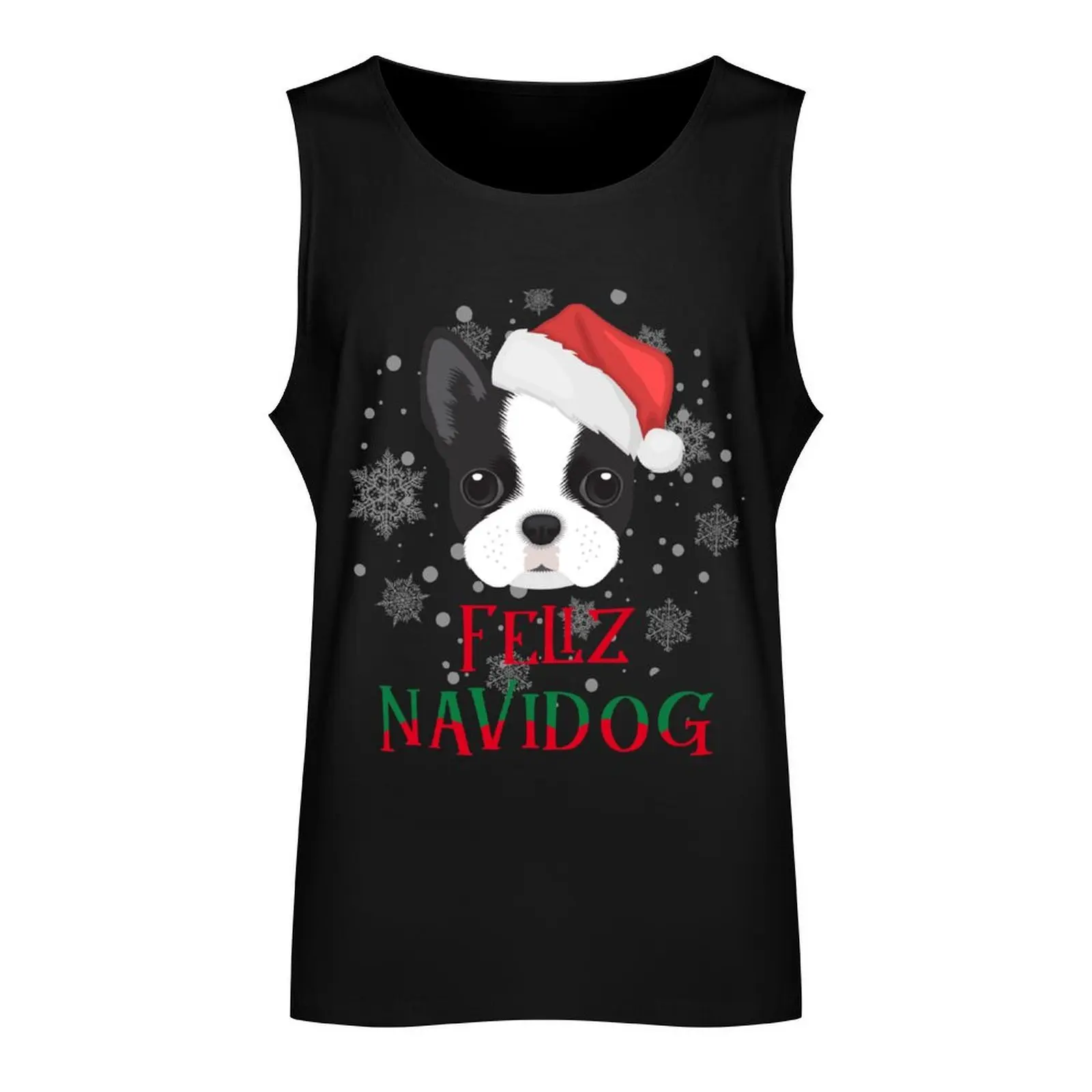 Boston Terrier Christmas Feliz Navidog Tank Top sleeveless gym shirts male Men's summer t-shirt Male clothes