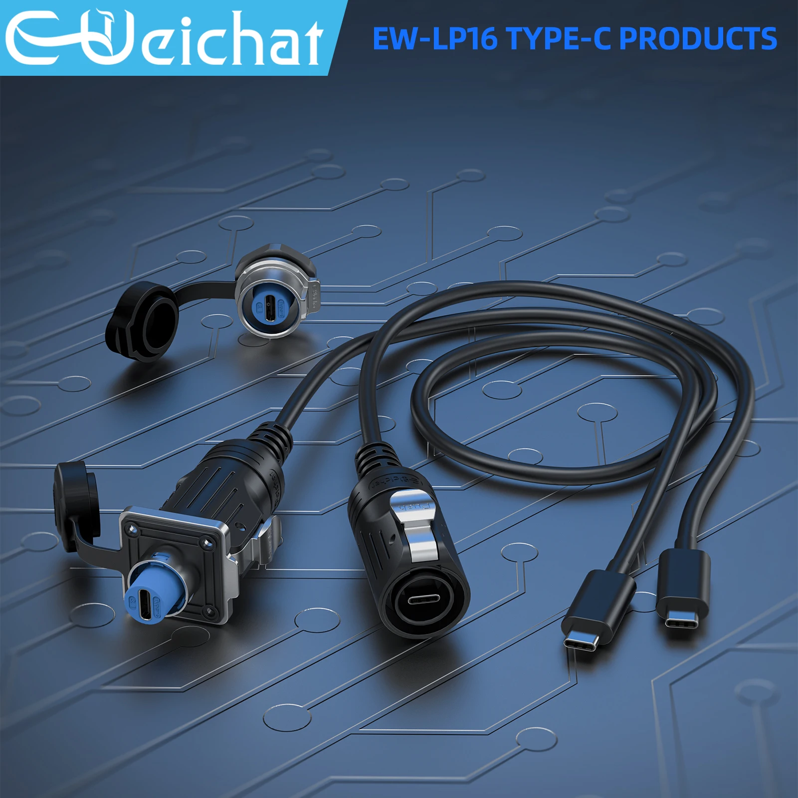 EW-LP16 Type-C USB 3.1 5A Female Socket Rear Nut Locking Jack Panel Mount Connector Waterproof Fast Charging Data Wire Cable