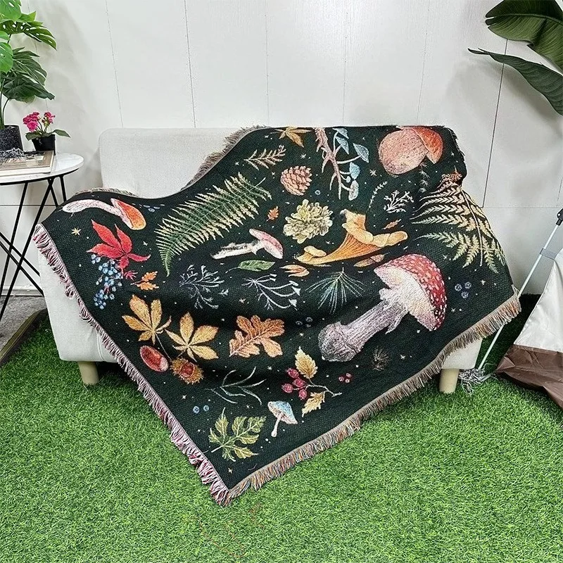 Forest Mushroom Print Camping Blanket Versatile Sofa Throw for Indoor Decor Outdoor Picnics and Cozy Home Accent Wall Tapestry