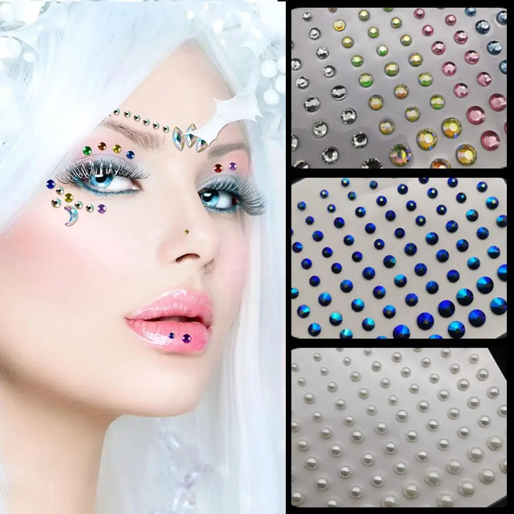 

Crystal Pearls Party Face Decal Festival Makeup Decoration Jewelry Stickers Face Body Colored Diamonds Rhinestone Stickers