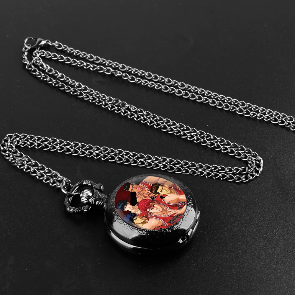 Exquisite Famous Anime Slam Dunk Glass Dome Quartz Pocket Watch Arabic numeral Necklace Pendant Gifts For Women Man with Chain