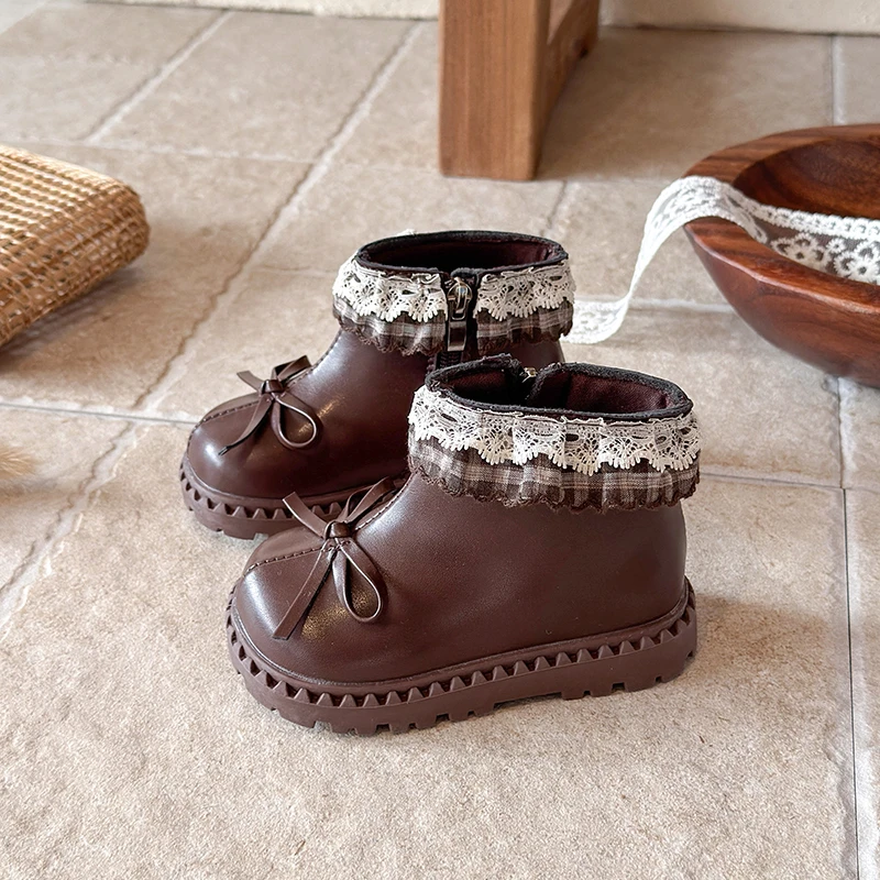 New Sweet Elegant Chic Versatile Casual Lace Ankle Boots for Girls, Kids, and Children, Princess Fashion for Spring and Autumn