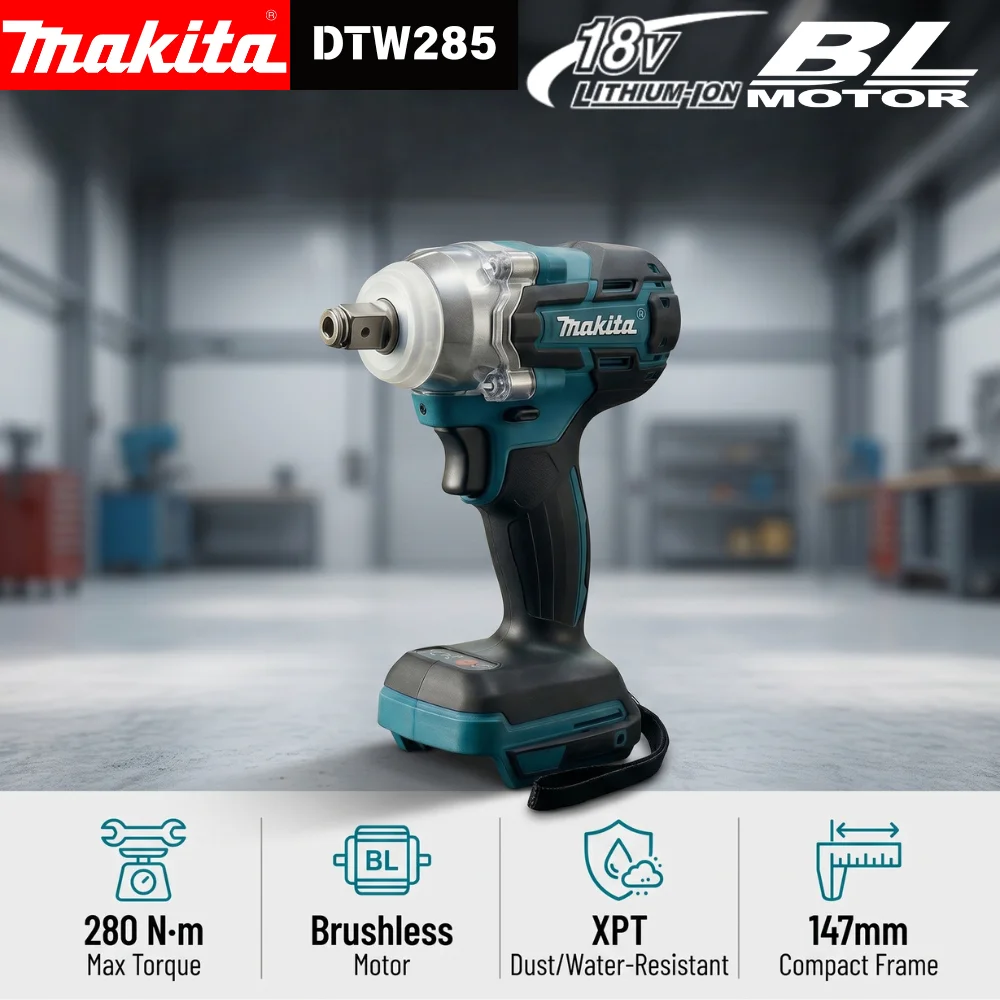 Makita DTW285 18V Brushless Cordless Impact Wrench 280Nm 1/2 Inch 3 Speed with LED Light and Auto Stop for Heavy Duty