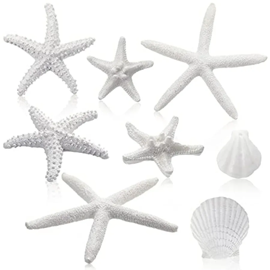 

8 Pcs White Starfish and Scallop Shells Decor White Aquarium 1-4 Ih Mixed Fish Tank Decor Resin tural Beach Sea Shells Decorati