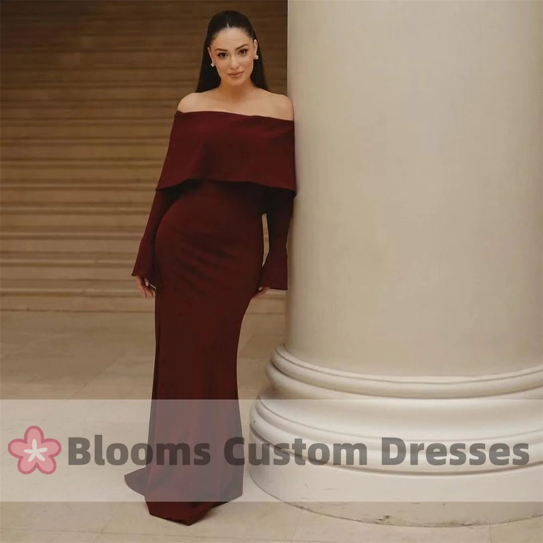 

Blooms Off Shoulder Long Sleeves Prom Dresses Simple Elegant Women Evening Dress 2024 Long Wedding Formal Party Gown