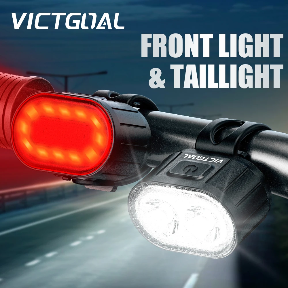 

VICTGOAL Bike Light Front Rear USB LED Rechargeable Lamp Waterproof Bicycle Headlight Taillight for Road Cycling Night Safety