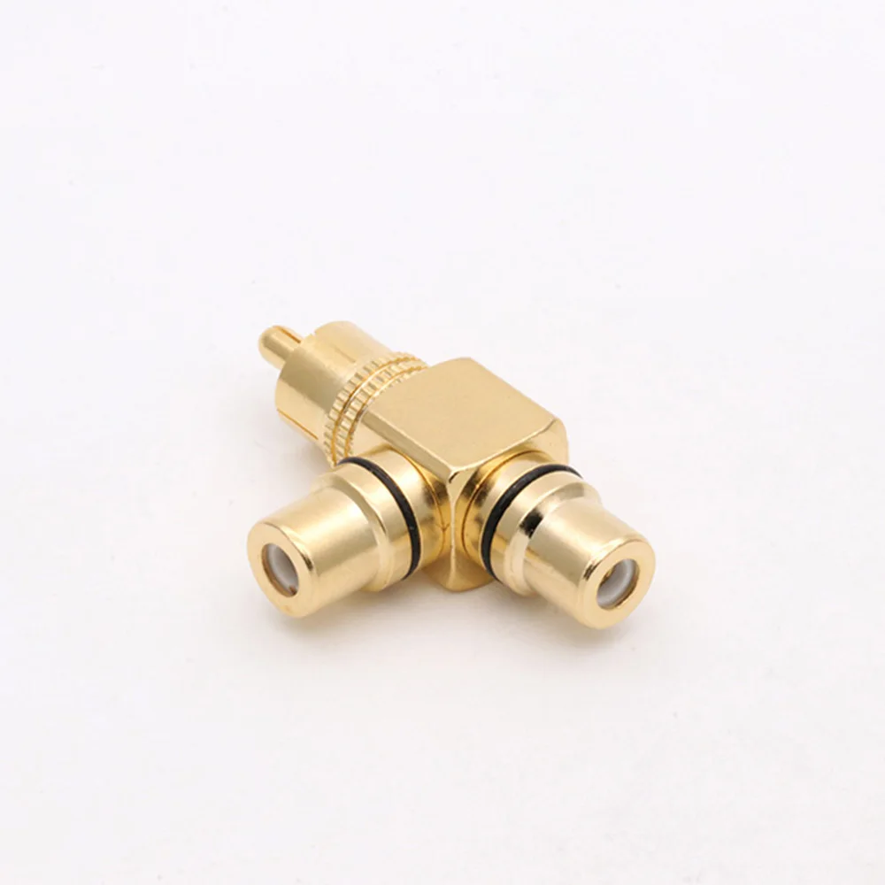 2pcs/1pair High Quality Gold Plated RCA Male to 2 Female RCA Splitter Adapter AV Video Audio T Plug RCA 3 way Plug R Connector