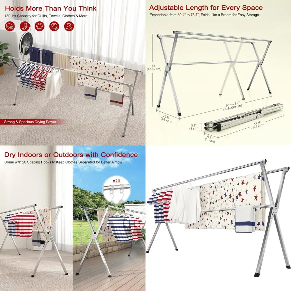 

Складная сушилка для белья из нержавеющей стали, для использования в помещении и на открытом воздухе, регулируемая, 50,4-78,7, компактная, отдельно стоящая.