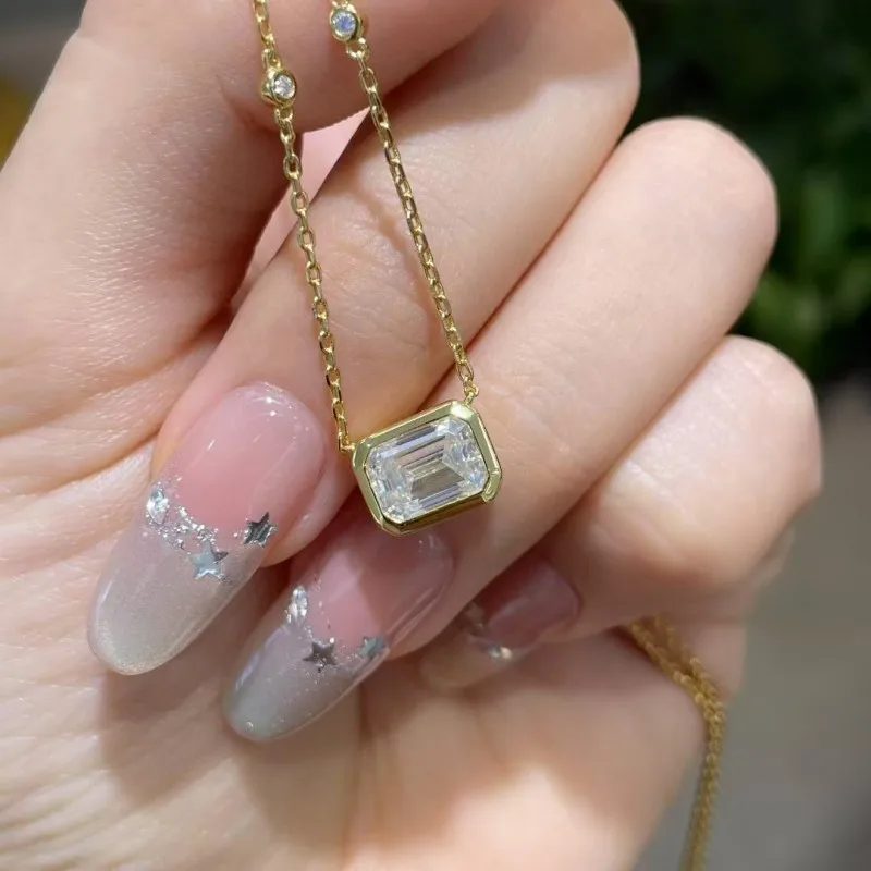 

Колье-подвеска KEEP YES Ins Style с муассанитом изумрудной огранки 2 карата (6*8 мм) для женщин, серебро 925 пробы с позолотой 18 карат, ювелирное изделие GRA