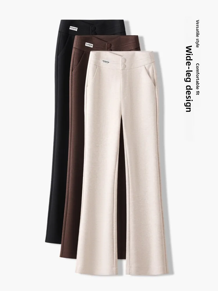 

Женские утепленные шерстяные брюки с высокой талией, осенне-зимние, повседневные, прямые, расклешенные, утягивающие, Dream Wisdom