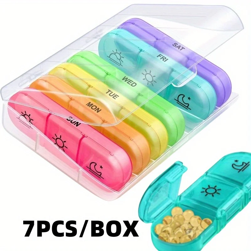 1 Set Portable Travel Pill Box 7 Day, Weekly Pill Organizer 3 Times A Day, with Large Pill Containers for Vitamins, Medication