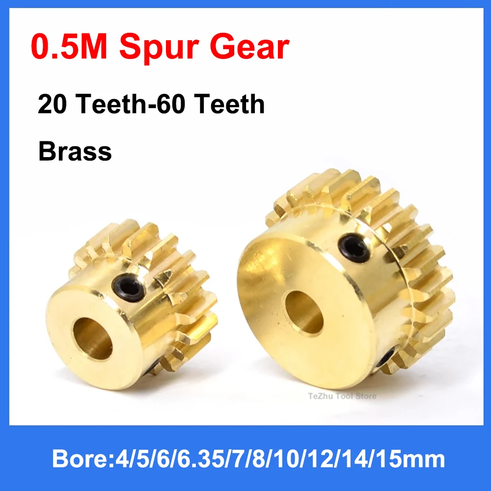 1Pcs 0.5M 20T-60T Pinion Brass Step Spur Gear 0.5 Mod 20 Teeth - 60 Teeth Bore 4/5/6/6.35/7/8/10/12/14/15mm