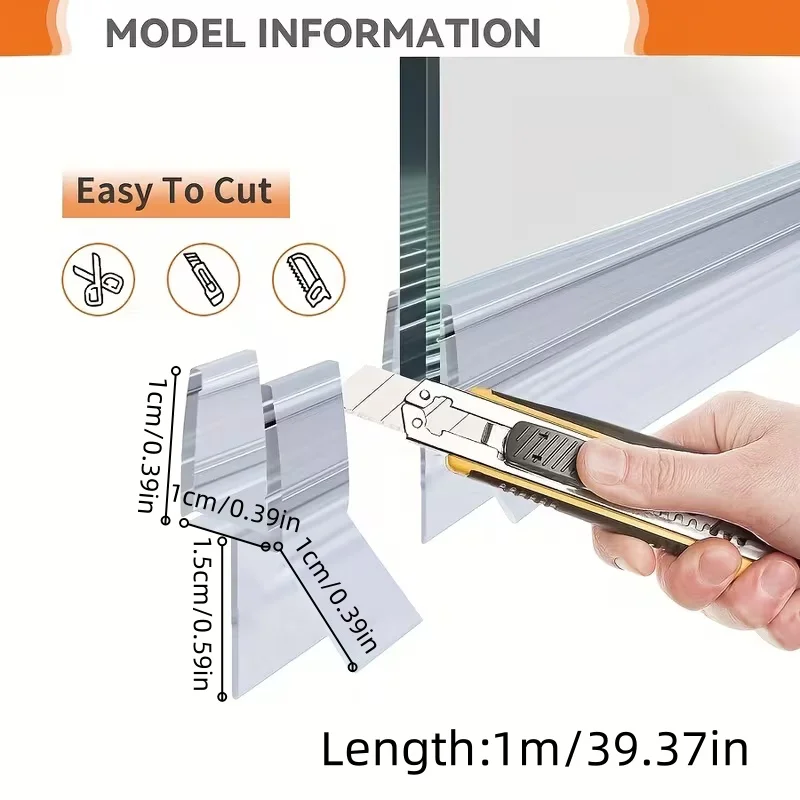 1PC 1/1.5/2m Frameless Shower Door Bottom Seal Strip, Clear Glass Shower Door Sweep for Flat Showers Glass Doors