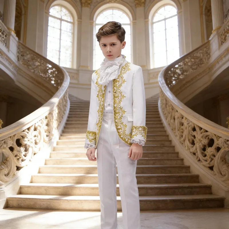 

Костюм принца в европейском стиле для мальчиков, с золотой вышивкой, для сценических выступлений, театральная одежда