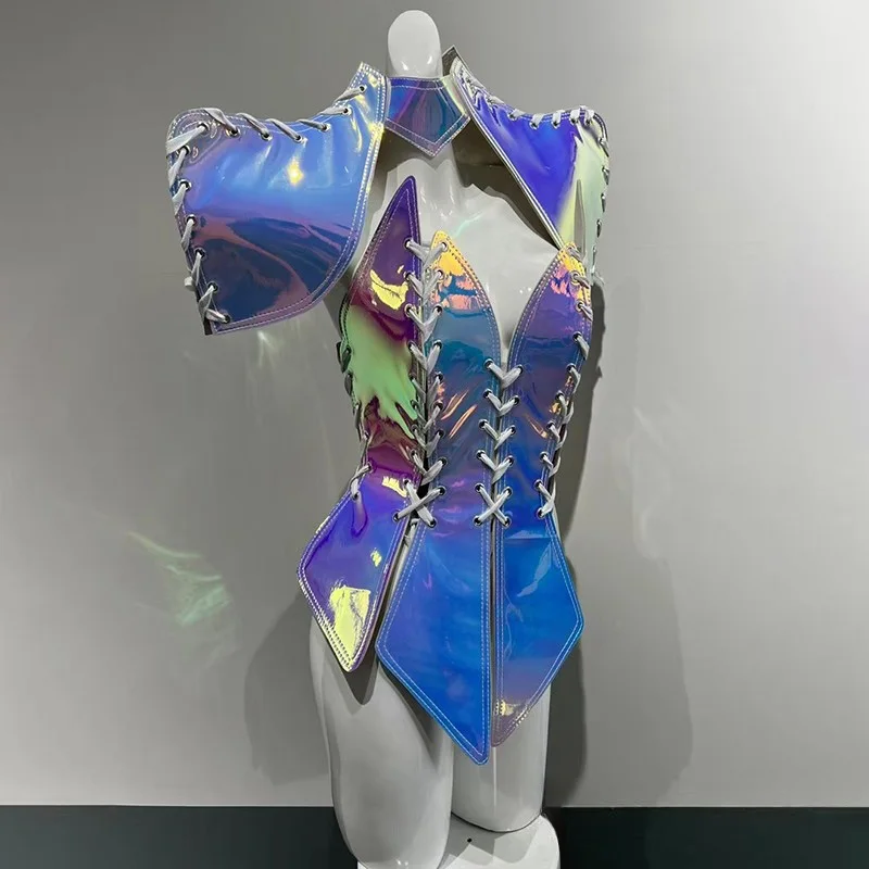 Drag Queen-kostuum Laser Armor Strap Ties Stage Outfit Gogo Show Girl Prestatiekleding Festival Carnaval Rave Dancewear yk