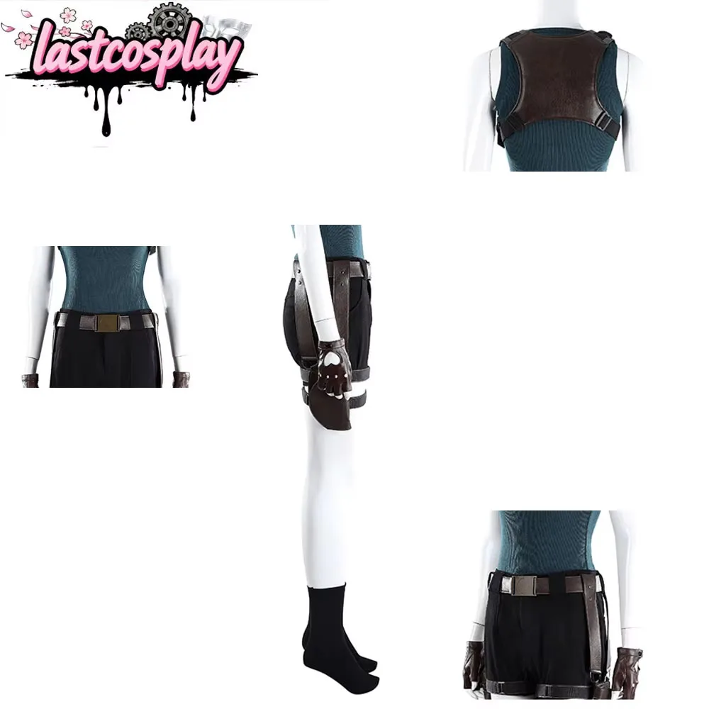 

Lara Croft Cosplay Costume Movie Tomb Fantasy Raider Roleplay Women Top Pants Shoulder Strap Gloves Sock Halloween Carnival Suit