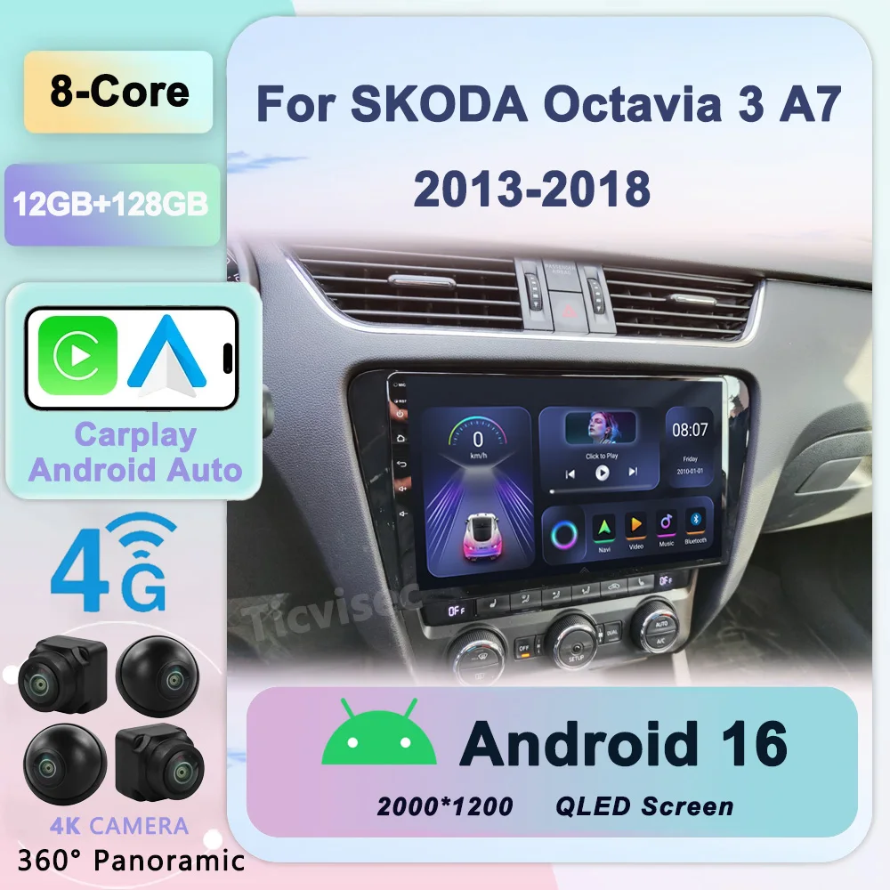 

2 Din Android 16 Car Radio For Volkswagen SKODA Octavia 3 A7 2013-2018 Multimedia Video Player Navigation GPS Split Screen 4G