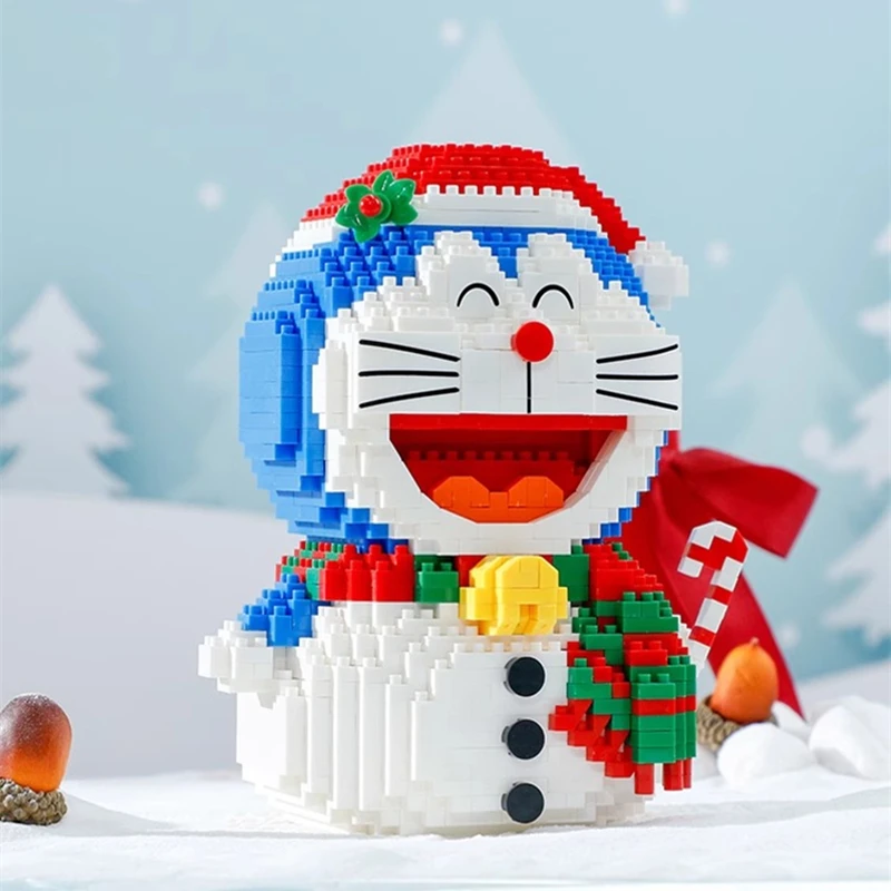 BALODY Doraemon building blocks cos Christmas tree snowman model Kawaii difficult small particle assembly children's toys