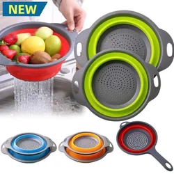 Folding Silicone Drain Basket Fruit Vegetable Washing Basket Foldable Strainer Colander Collapsible Drainer Kitchen Storage Tool