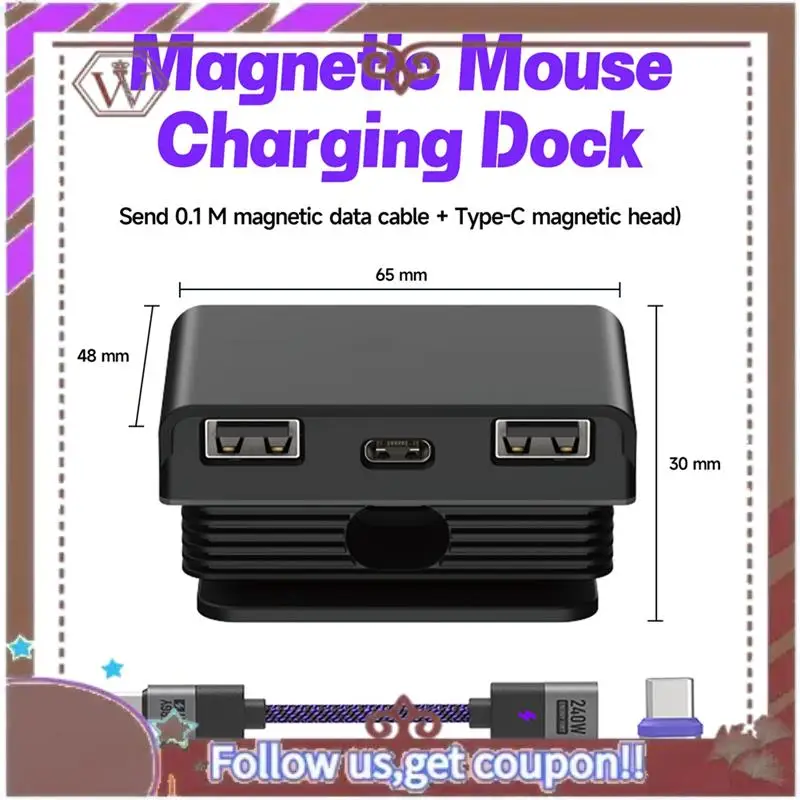 ABBG-RGB Магнитная зарядная док-станция для мыши для Logitech G PRO X SUPERLIGHT 2 MX Master 3S 3 Anywhere VGN VXE R1 Max AJAZZ AJ199