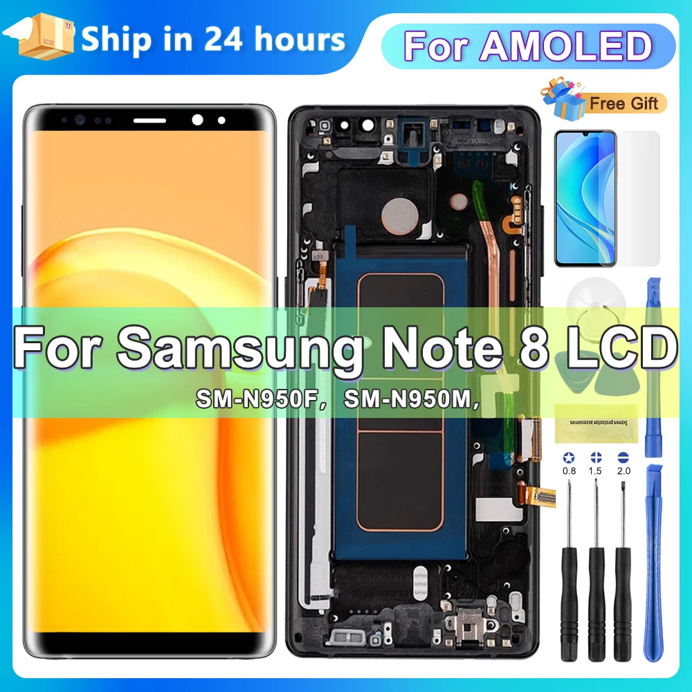 Pantalla LCD Super AMOLED para Samsung Galaxy Note 8 N950 N950F N9500, montaje de digitalizador con pantalla táctil, piezas de repuesto con marco