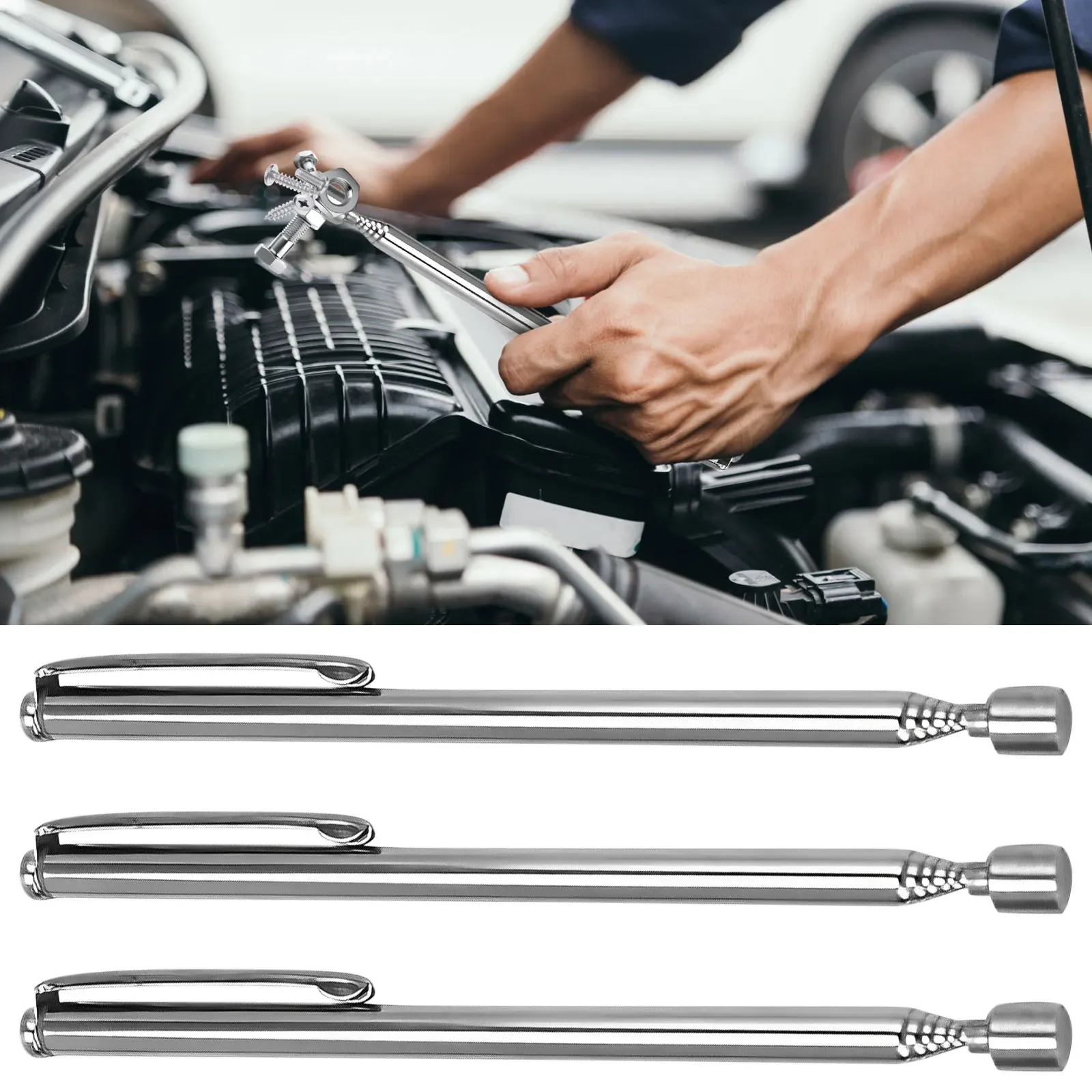 

3Pcs Telescoping Magnetic Grabber Metal Extendab Magnet Pickup Tool with Pocket Clip Adjustable Magnetic Grabber Stick for Screw