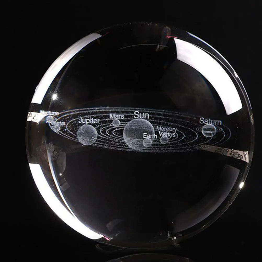 Solar System Crystal Ball 8Cm Exquisite 3D Engraved Clear Crystal Sphere Elegant Bedroom Desk Decor Gift for Physics Teachers