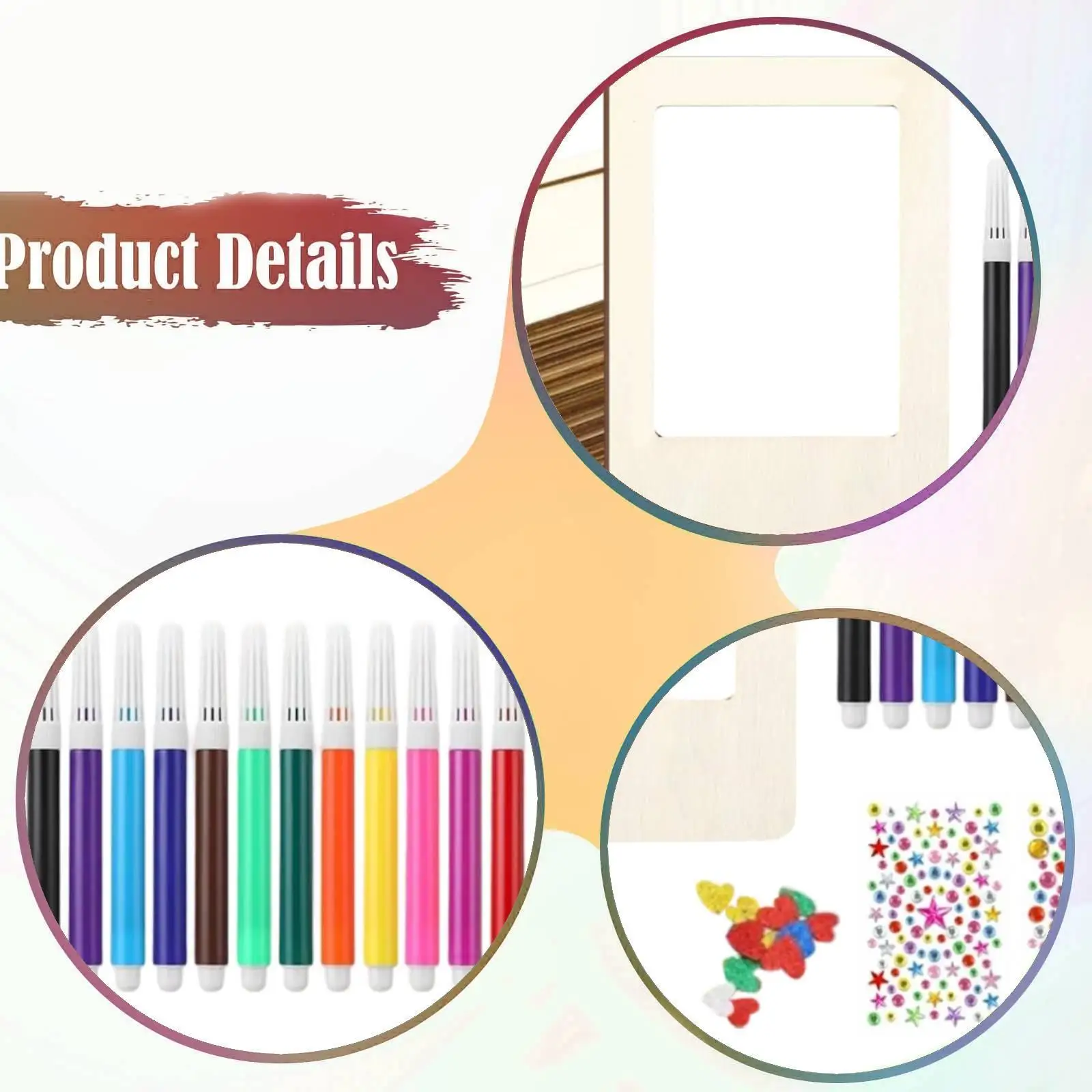 Craft Wood Frame for Unfinished DIY Ornaments with Watercolor Pens Stickers Lightweight Home Decor for Gifting