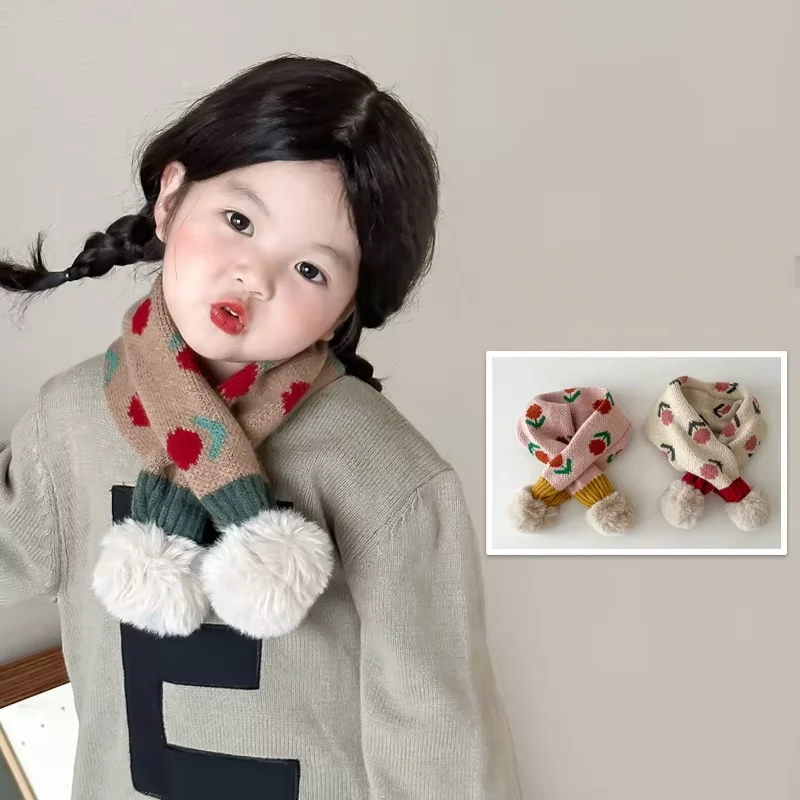 

Fashion Flower Print Korean Patchwork Kids Winter Scarf Boy Girl Anti-Cold Neckerchief Outdoor Windproof Children Neck Covers