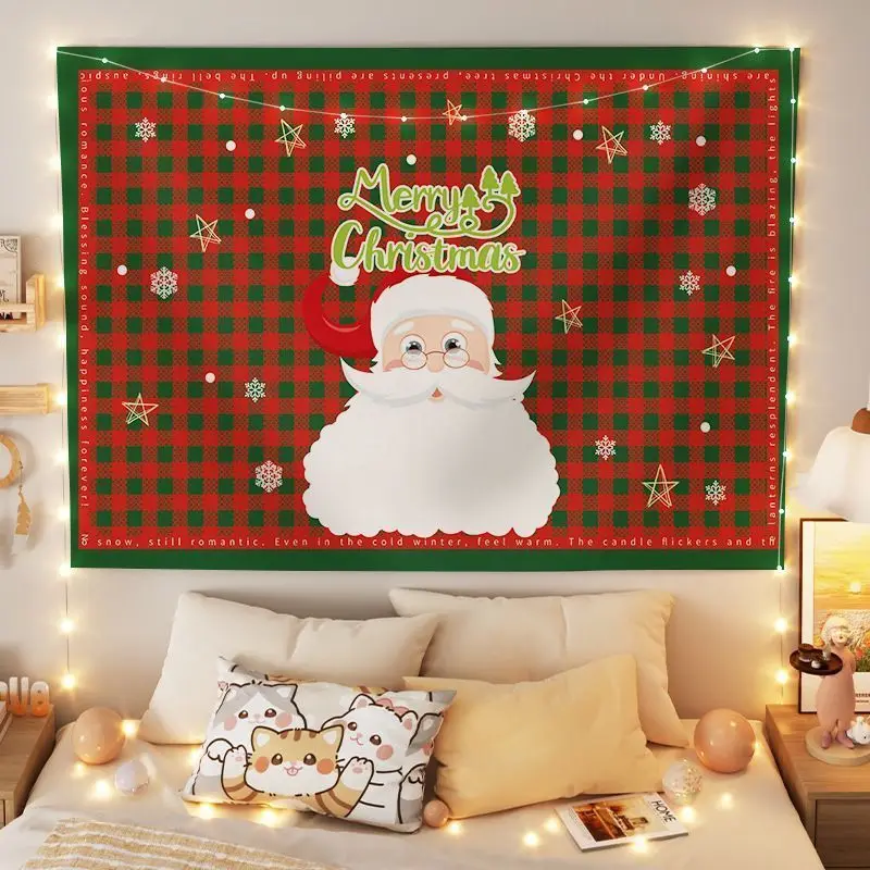 VIKAMA Wall Tapestry Red Christmas Tree Pattern Merry Christmas Santa Snowman Wall Hanging Dorm Room Aesthetic Xmas Wall Art