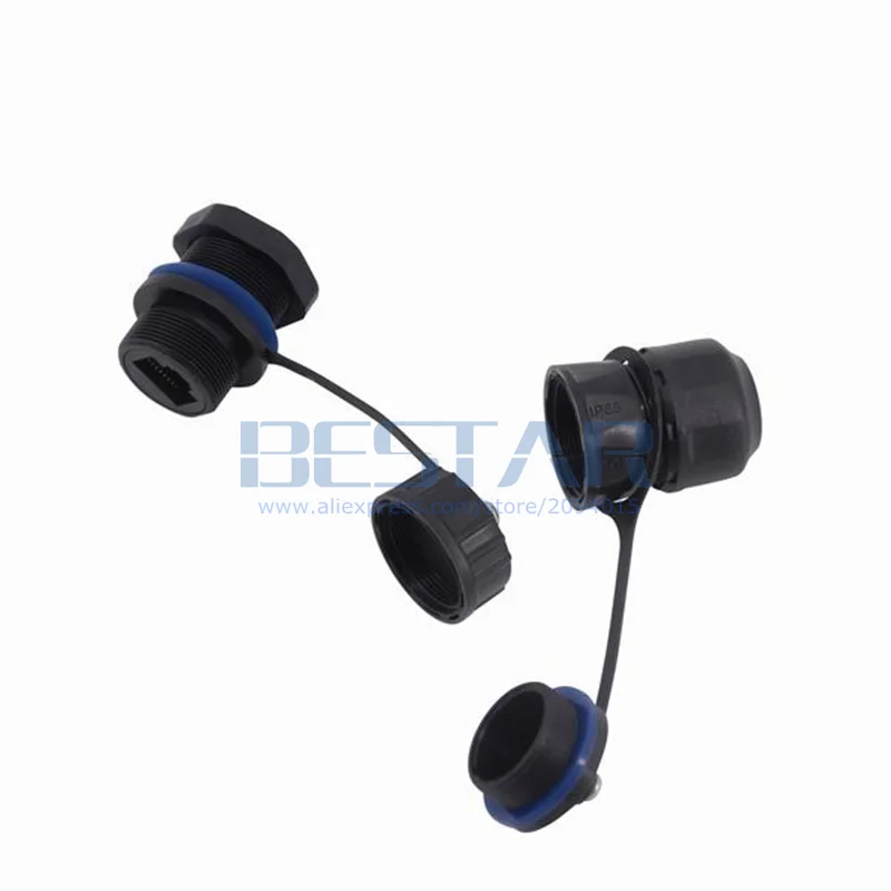 في الهواء الطلق CAT6/5e RJ45 شبكة موصل مقاوم للمياه ، الصناعية لوحة جبل مقرنة مع IP68 الغبار غطاء إيثرنت كابل شبكة محلية