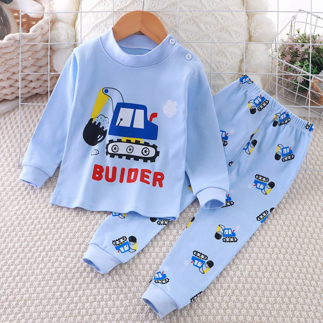 New Children's Autumn Outfit Set Long Sleeved Long Pants Two-piece Cotton Boy Dinosaur Sleepwear Girl Bear Rabbit Home Clothes view 4