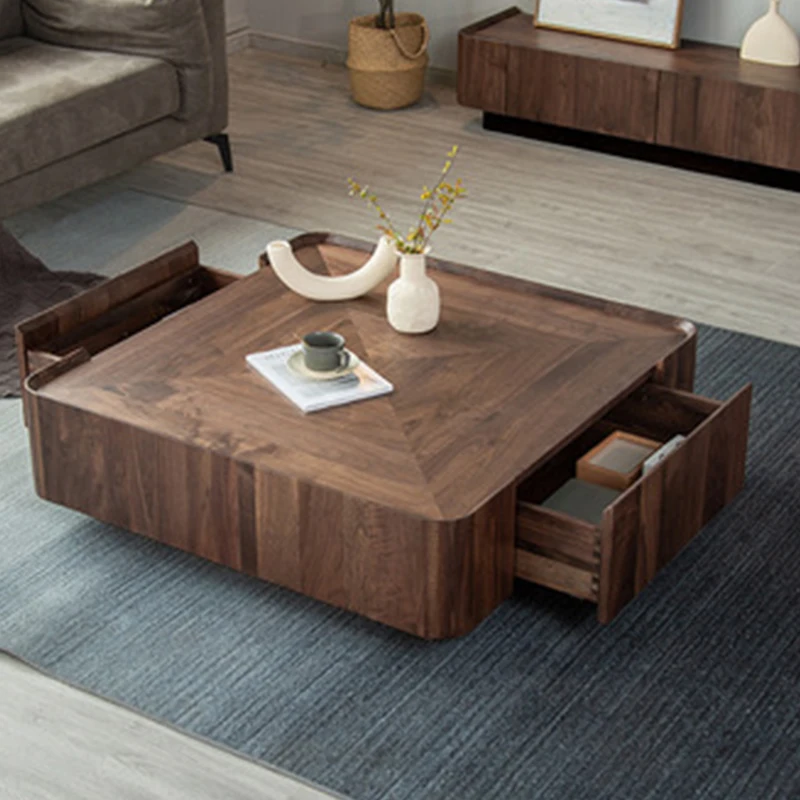 

Square Living Room Coffee Table Set Luxury Modern Tea Marble Wood Coffee Table With Storage