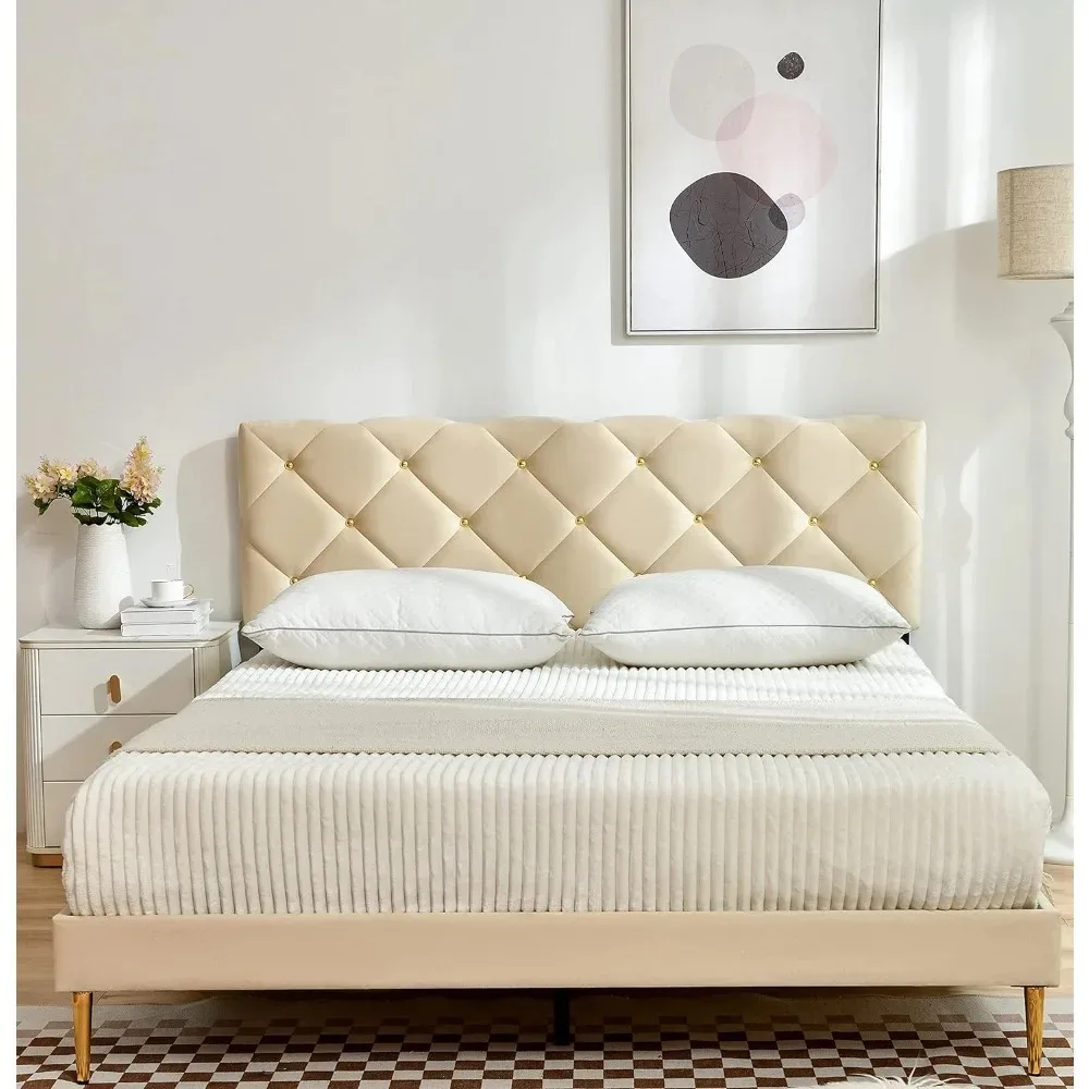 

Bed Frame,Velvet Upholstered Platform with Headboard and Strong Wooden Slats,Non-Slip and Noise-Free