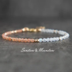 1pc Natural Moonstone and Sunstone Bracelet Gemstone Bead Bracelets for Women Gifts for Her Sunstone Rainbow Moonstone Jewelry
