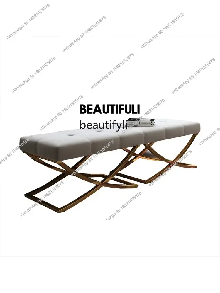 new Room Bed End Stool Flannel Shoe Changing Stool Neoclassical Post-Modern Stainless Steel Front Strip Sofa Stool ss 8617