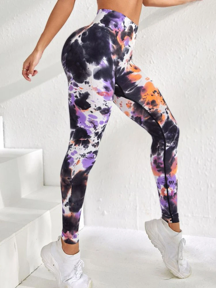 Fashionable Sexy High Waist Sports Leggings Printed Gym Tights  Woman Running Pants Booty Lifting Leggings Tie Dye Push Up Leggi