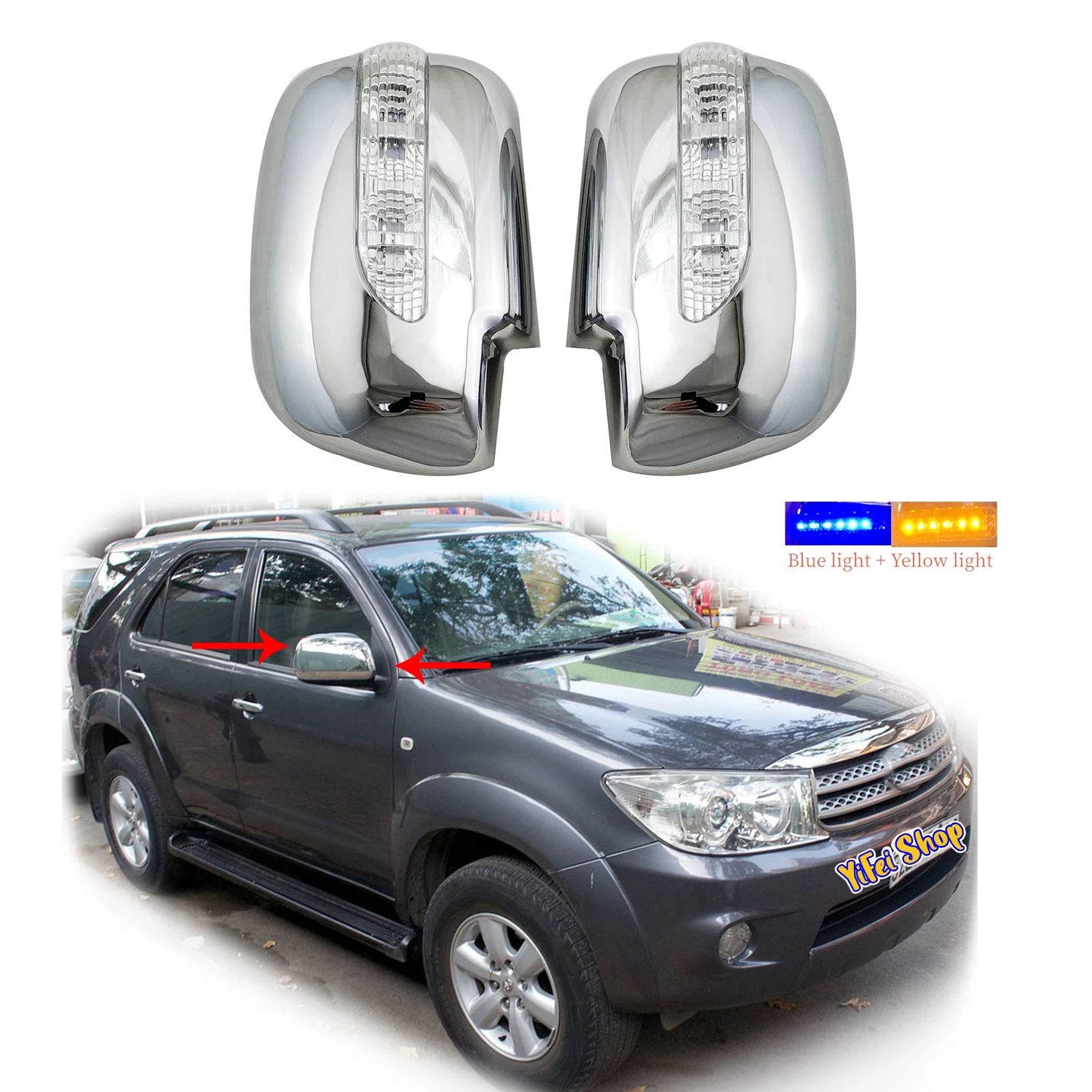 2pcs New Car ABS Chrom Black Rearview Accessories Plated Trim Door Mirror Cover With LED For Toyota Fortuner 2004 2008 2012