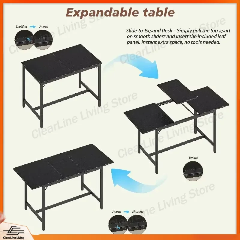 Modern Retractable Dining Table Set for 4-8 People Extendable Kitchen Table with 2 Benches 2 Stools Wooden Top Stainless