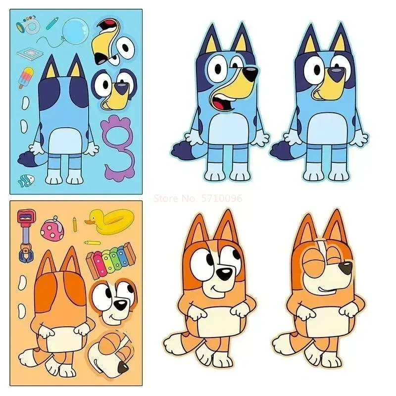 Pegatinas de dibujos animados de la familia Bluey para niños, pegatinas de rompecabezas de dibujos animados bonitos, pegatinas de manual de Color DIY, pegatina de Animal educativo, regalo de juguete, 30/60 piezas