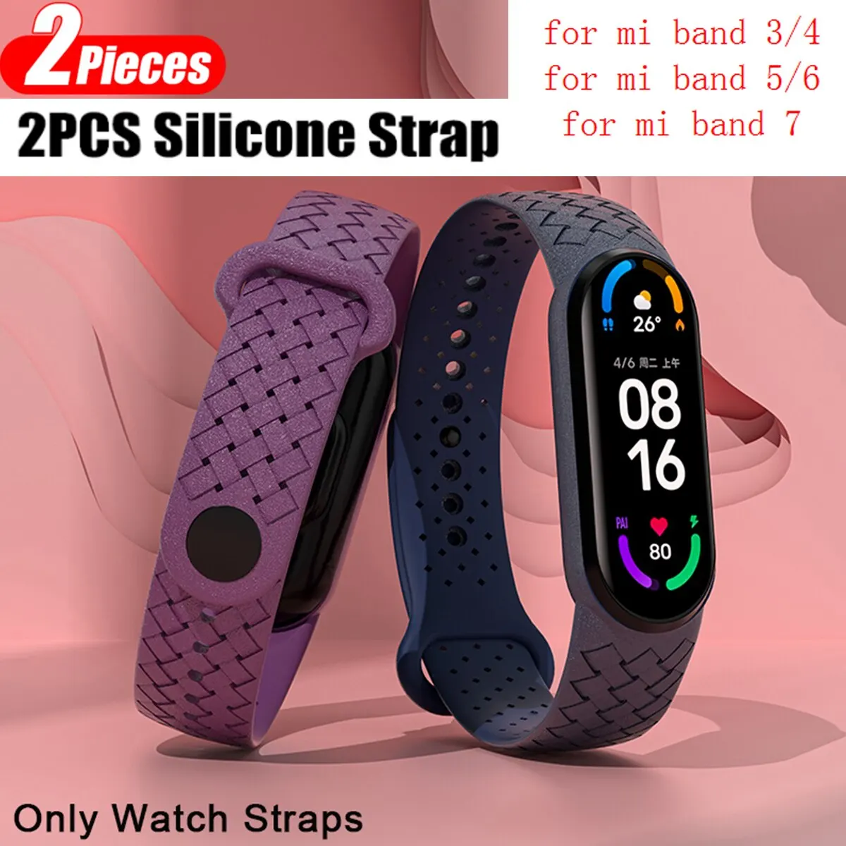 2pcs Silicone Braided Solo Loop Bracelet For Xiaomi Mi Band 7 Wristband Sport Smartwatch Correa NFC Band7 Mi Band 6 5 4 3 Strap