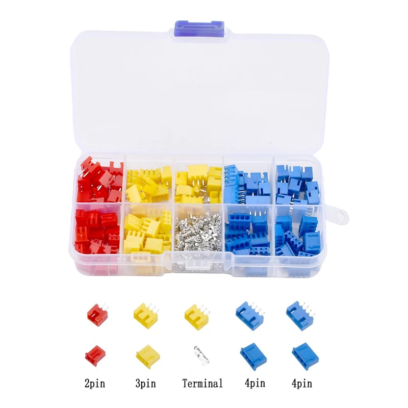 320 pcs 2P3P4 pin XH2.54mm pitch terminal kit shell pin seat connector plastic shell pin seat color box