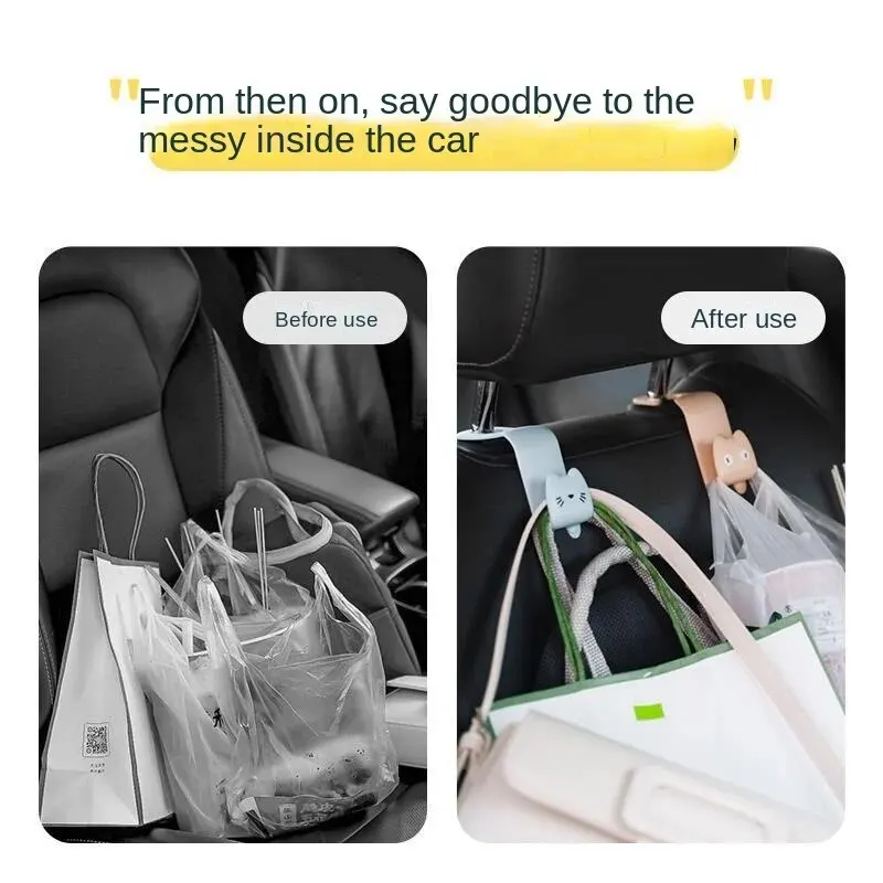 2pcs Creative Car Hook Cute Cat Car Seat Hanger Hooks Behind-seat Accessories Organizer Hook Bags Clothes Sundries Hanger Clip