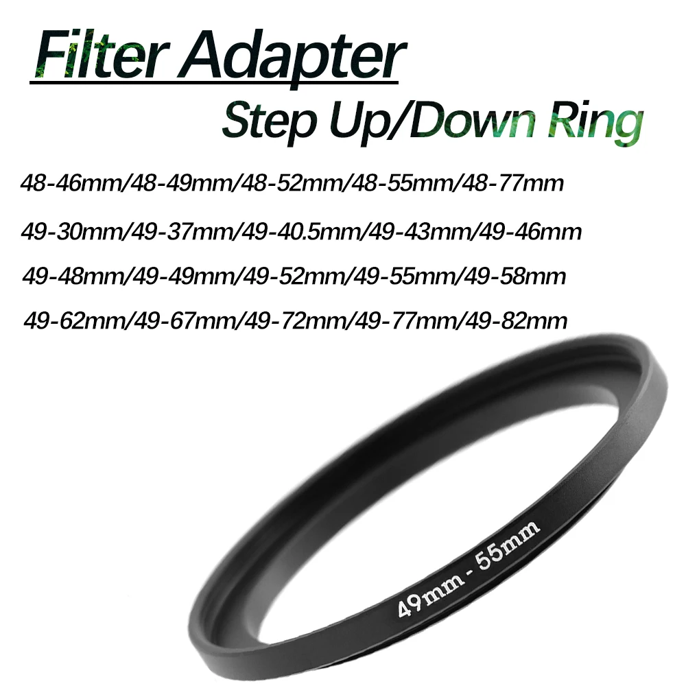 Camera Lens Filter Adapter Ring Step Up / Down Ring Metal 48 49 mm - 49 52 55 58 62 72 77 82 mm For UV ND CPL Lens Hood