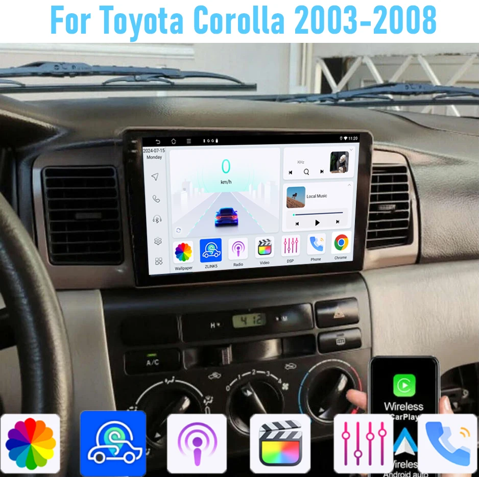 

9'' For Toyota Corolla 2003-2008 Car Radio Head Unit GPS Multimedia Carplay Android 15 Wireless Navigation Intelligent System